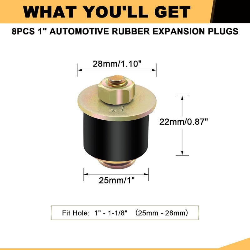 Siptenk 1" Freeze Rubber Expansion Plug 8 pcs, Automotive Rubber Expandable Freeze Plugs for Engine - Image 2
